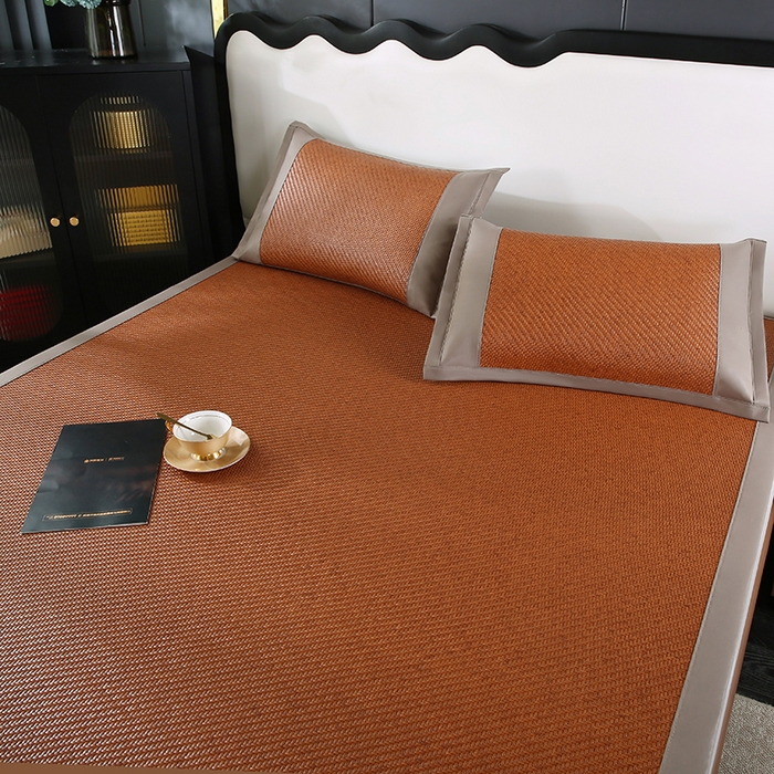 91家纺网 家纺一手货源 找家纺 缦吉 2025款PE冷感加厚刺绣款藤席凉席席子 PE藤席-浅咖