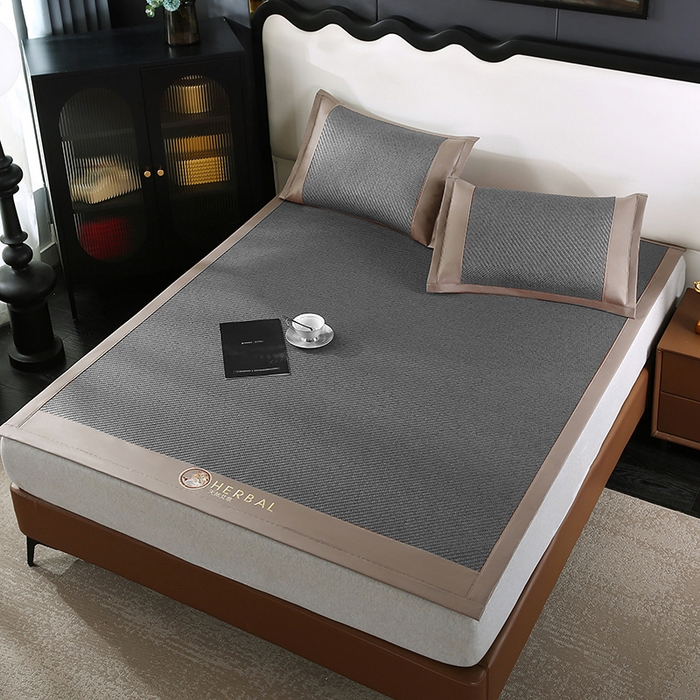 缦吉 2025款PE冷感加厚刺绣款藤席凉席席子 PE藤席-深灰