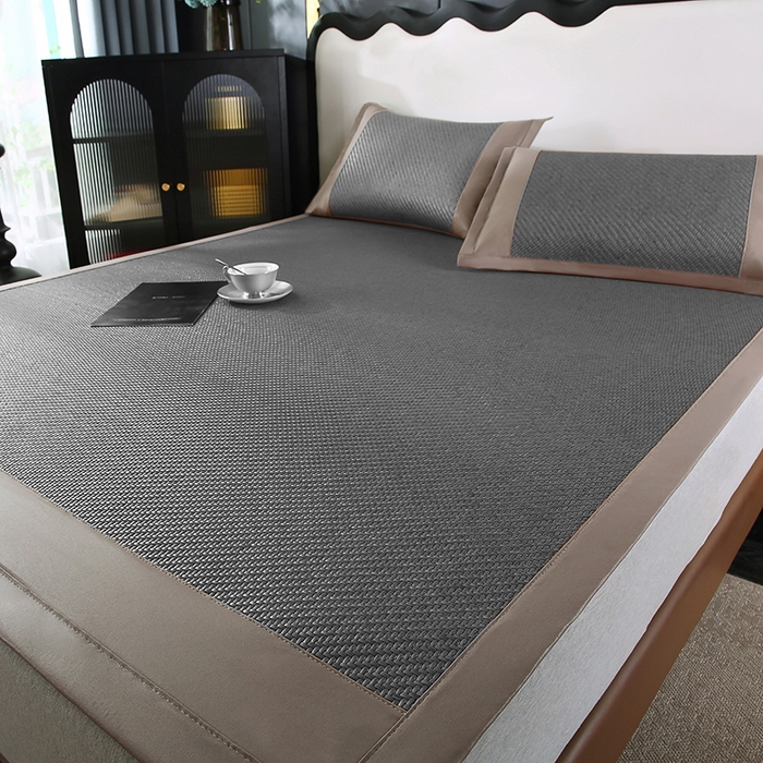 91家纺网 家纺一手货源 找家纺 缦吉 2025款PE冷感加厚刺绣款藤席凉席席子 PE藤席-深灰