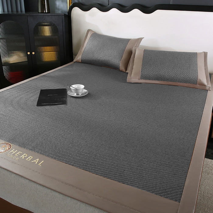 91家纺网 家纺一手货源 找家纺 缦吉 2025款PE冷感加厚刺绣款藤席凉席席子 PE藤席-深灰