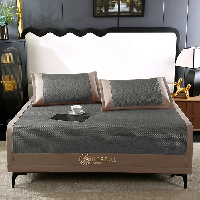 91家纺网 家纺一手货源 找家纺 缦吉 2025款PE冷感加厚刺绣款藤席凉席席子 PE藤席-深灰