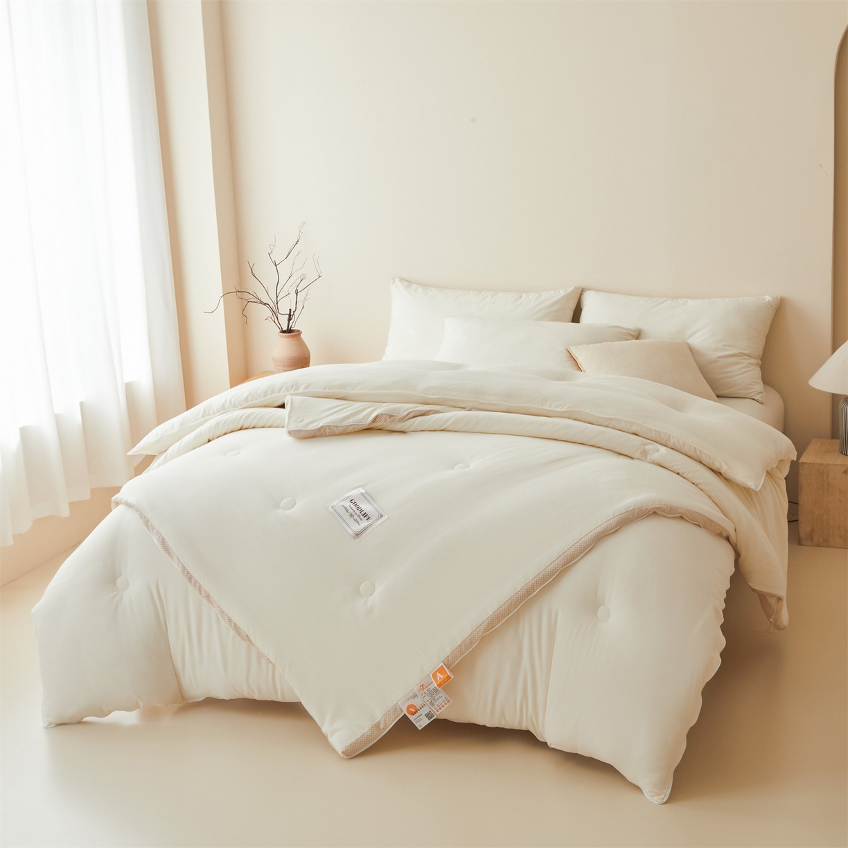 91家纺网 家纺一手货源 找家纺 罗布斯 2025升级A类水洗棉立体拼边大豆纤维被二合一子母被学生宿舍被子被芯夏被空调被春秋被直播冬被含买家秀 大豆子母被-云朵白