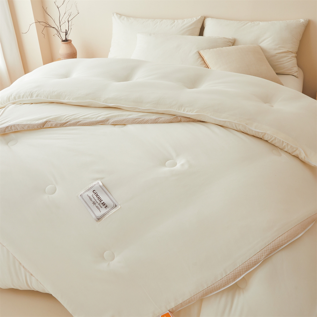 91家纺网 家纺一手货源 找家纺 罗布斯 2025升级A类水洗棉立体拼边大豆纤维被二合一子母被学生宿舍被子被芯夏被空调被春秋被直播冬被含买家秀 大豆子母被-云朵白