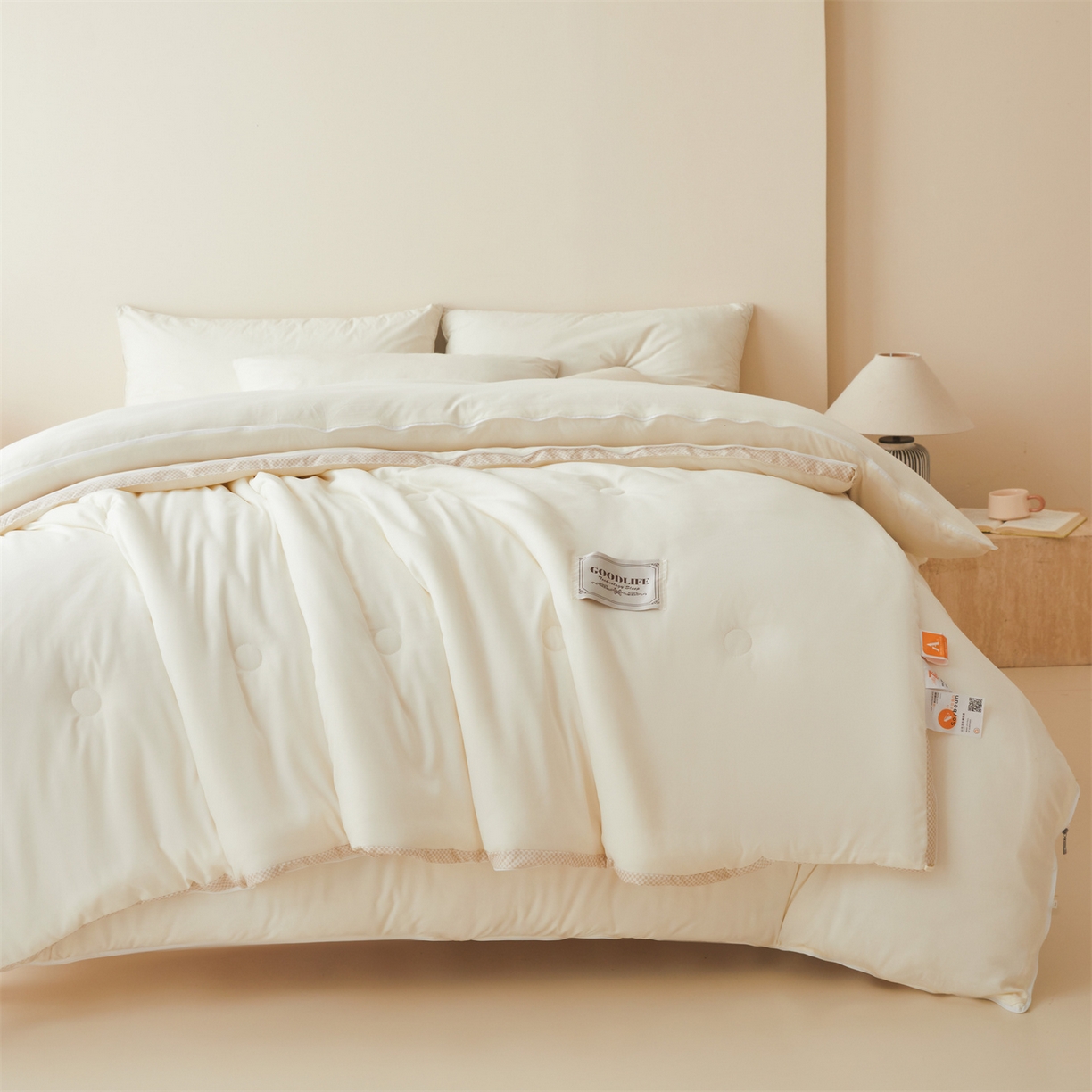 91家纺网 家纺一手货源 找家纺 罗布斯 2025升级A类水洗棉立体拼边大豆纤维被二合一子母被学生宿舍被子被芯夏被空调被春秋被直播冬被含买家秀 大豆子母被-云朵白