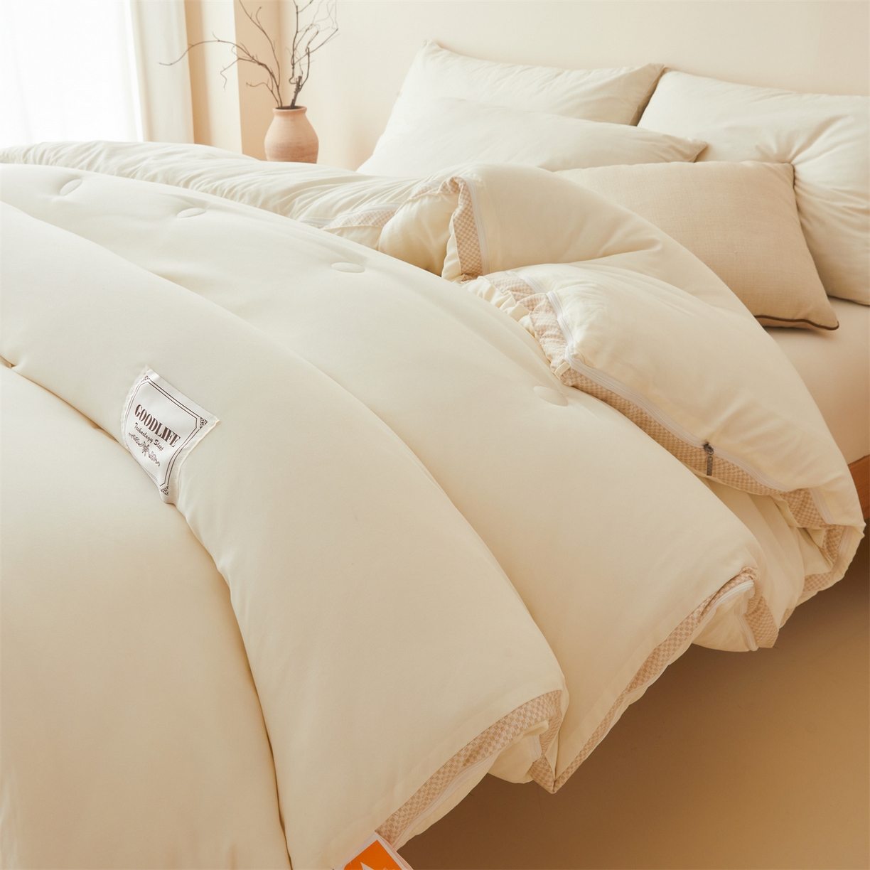 91家纺网 家纺一手货源 找家纺 罗布斯 2025升级A类水洗棉立体拼边大豆纤维被二合一子母被学生宿舍被子被芯夏被空调被春秋被直播冬被含买家秀 大豆子母被-云朵白