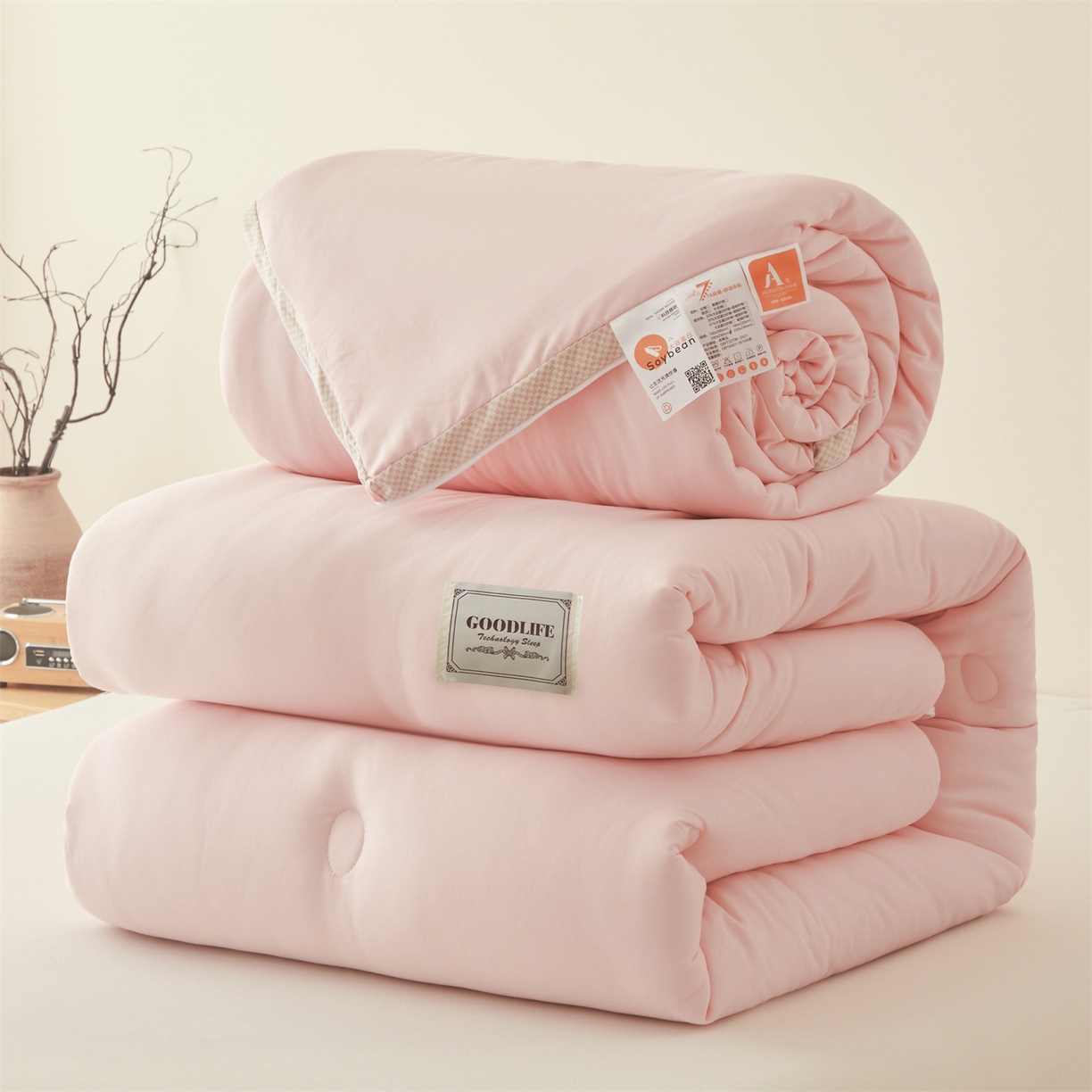 91家纺网 家纺一手货源 找家纺 罗布斯 2025升级A类水洗棉立体拼边大豆纤维被二合一子母被学生宿舍被子被芯夏被空调被春秋被直播冬被含买家秀 大豆子母被-梦幻玉