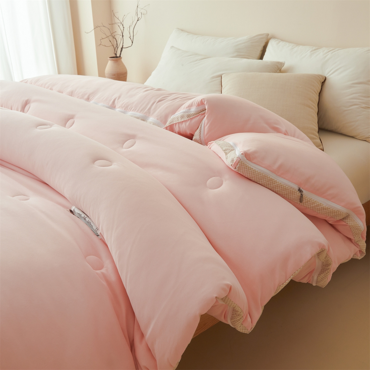 91家纺网 家纺一手货源 找家纺 罗布斯 2025升级A类水洗棉立体拼边大豆纤维被二合一子母被学生宿舍被子被芯夏被空调被春秋被直播冬被含买家秀 大豆子母被-梦幻玉