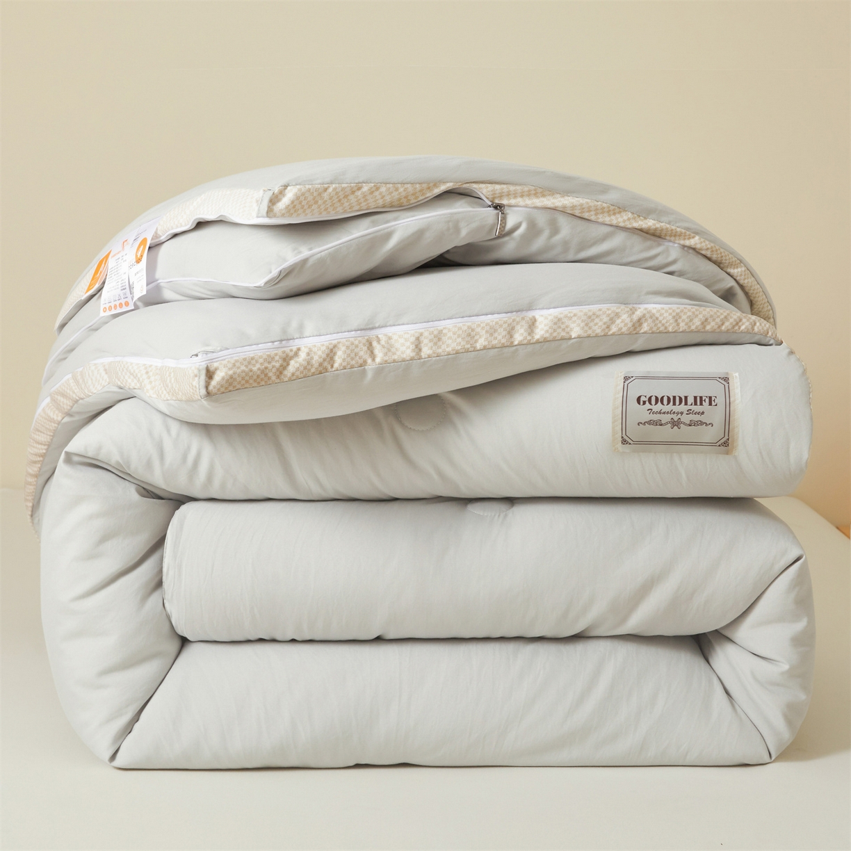 91家纺网 家纺一手货源 找家纺 罗布斯 2025升级A类水洗棉立体拼边大豆纤维被二合一子母被学生宿舍被子被芯夏被空调被春秋被直播冬被含买家秀 大豆子母被-时尚灰