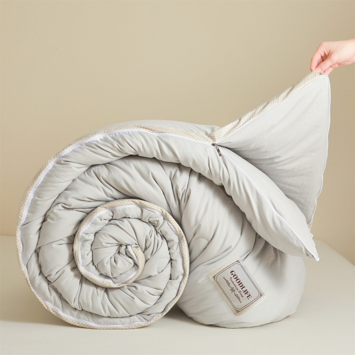 91家纺网 家纺一手货源 找家纺 罗布斯 2025升级A类水洗棉立体拼边大豆纤维被二合一子母被学生宿舍被子被芯夏被空调被春秋被直播冬被含买家秀 大豆子母被-时尚灰