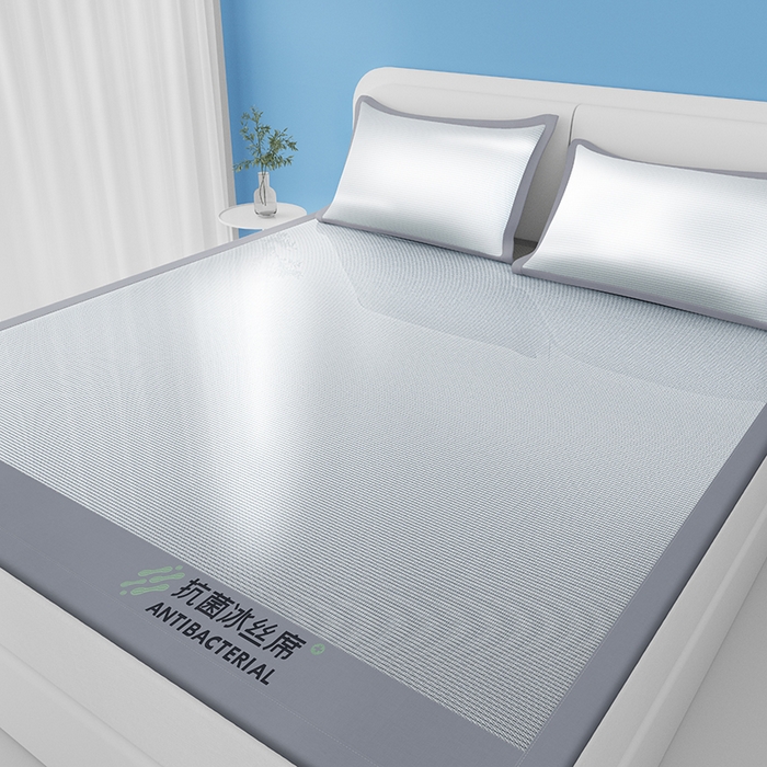 91家纺网 家纺一手货源 找家纺 缦吉 2025款A类碳光抗菌冰丝席凉席席子 银色