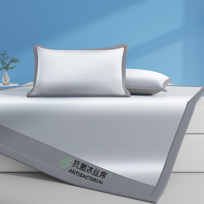 91家纺网 家纺一手货源 找家纺 缦吉 2025款A类碳光抗菌冰丝席凉席席子 银色