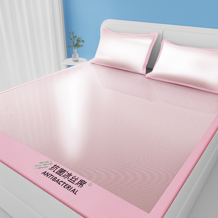 91家纺网 家纺一手货源 找家纺 缦吉 2025款A类碳光抗菌冰丝席凉席席子 粉色