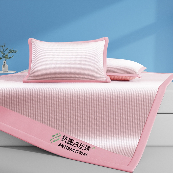 91家纺网 家纺一手货源 找家纺 缦吉 2025款A类碳光抗菌冰丝席凉席席子 粉色