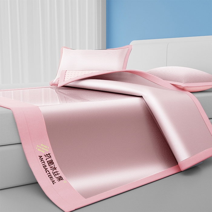 91家纺网 家纺一手货源 找家纺 缦吉 2025款A类碳光抗菌冰丝席凉席席子 粉色