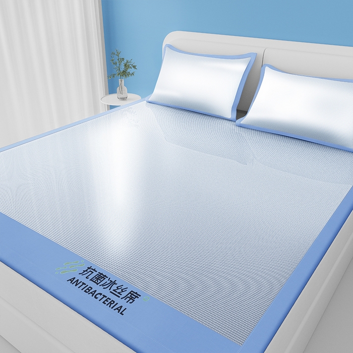 91家纺网 家纺一手货源 找家纺 缦吉 2025款A类碳光抗菌冰丝席凉席席子 蓝色