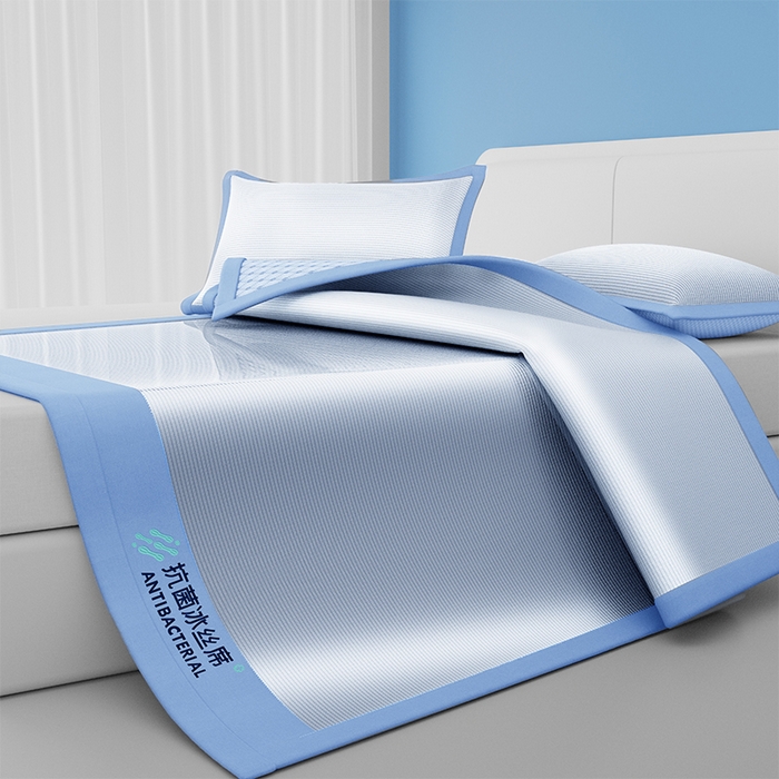 91家纺网 家纺一手货源 找家纺 缦吉 2025款A类碳光抗菌冰丝席凉席席子 蓝色