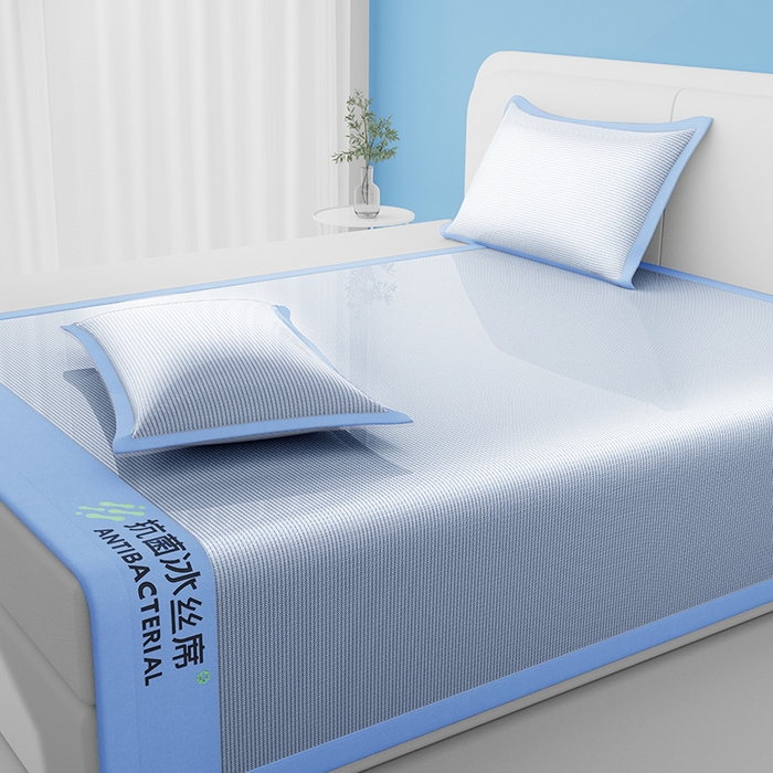 91家纺网 家纺一手货源 找家纺 缦吉 2025款A类碳光抗菌冰丝席凉席席子 蓝色