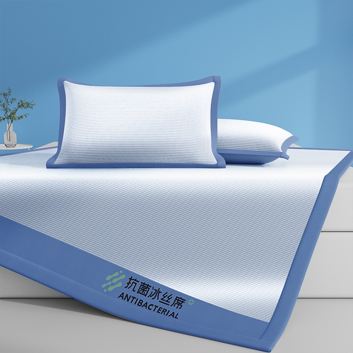 91家纺网 家纺一手货源 找家纺 缦吉 2025款A类碳光抗菌冰丝席凉席席子 蓝色