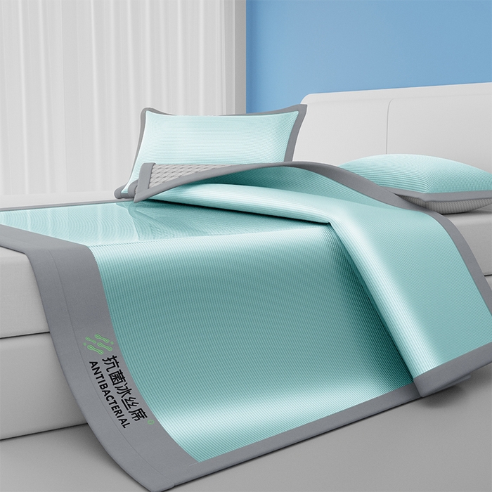 91家纺网 家纺一手货源 找家纺 缦吉 2025款A类碳光抗菌冰丝席凉席席子 绿色