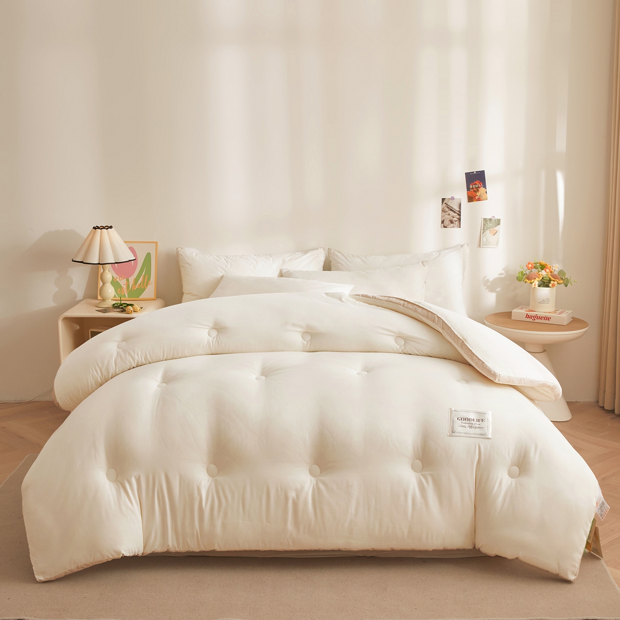 91家纺网 家纺一手货源 找家纺 罗布斯 2025升级A类水洗棉立体拼边大豆纤维被二合一子母被学生宿舍被子被芯夏被空调被春秋被直播冬被含买家秀 泡芙白