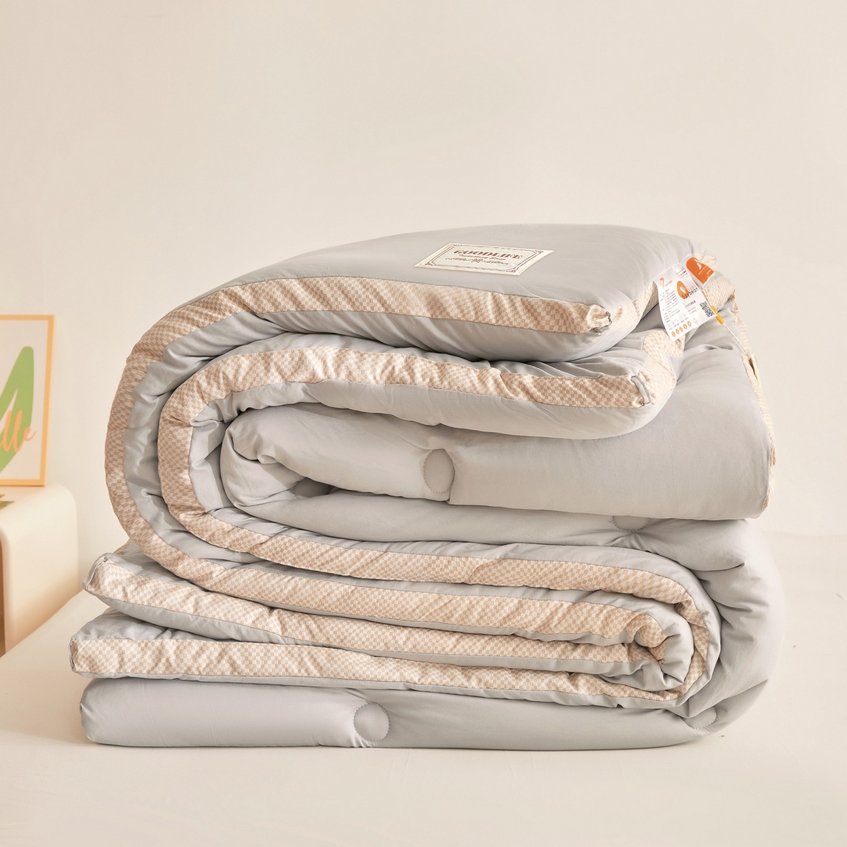 91家纺网 家纺一手货源 找家纺 罗布斯 2025升级A类水洗棉立体拼边大豆纤维被二合一子母被学生宿舍被子被芯夏被空调被春秋被直播冬被含买家秀 静夜灰