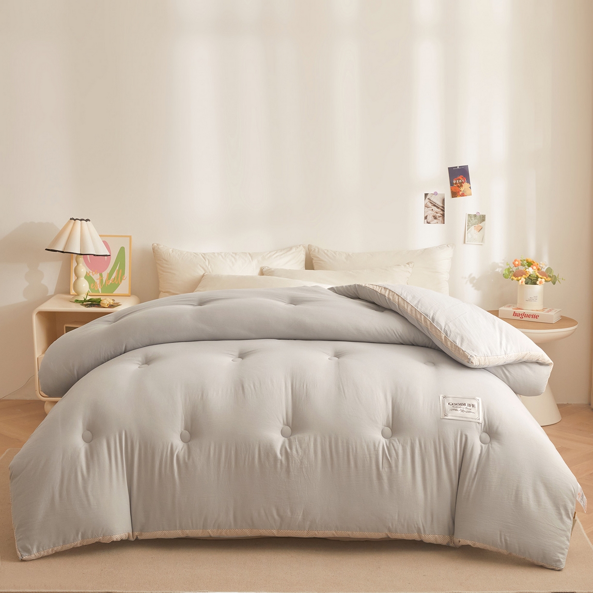 91家纺网 家纺一手货源 找家纺 罗布斯 2025升级A类水洗棉立体拼边大豆纤维被二合一子母被学生宿舍被子被芯夏被空调被春秋被直播冬被含买家秀 静夜灰