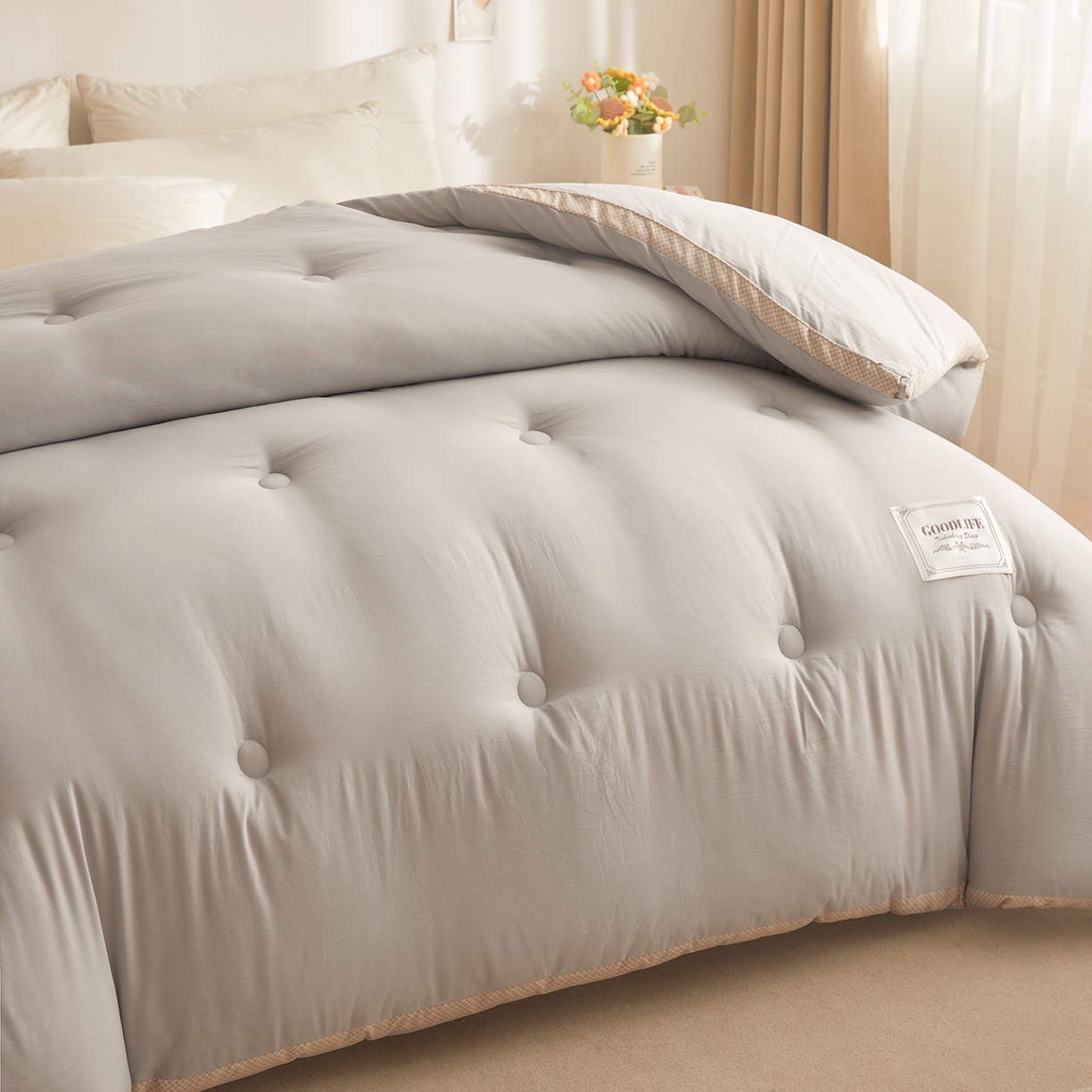 91家纺网 家纺一手货源 找家纺 罗布斯 2025升级A类水洗棉立体拼边大豆纤维被二合一子母被学生宿舍被子被芯夏被空调被春秋被直播冬被含买家秀 静夜灰