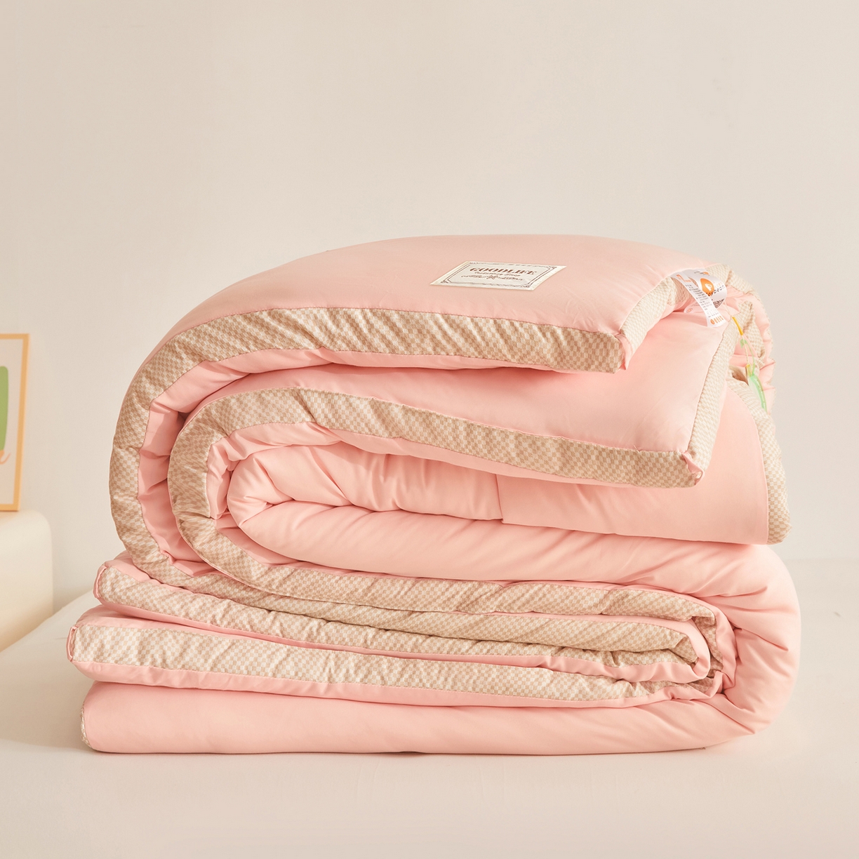 91家纺网 家纺一手货源 找家纺 罗布斯 2025升级A类水洗棉立体拼边大豆纤维被二合一子母被学生宿舍被子被芯夏被空调被春秋被直播冬被含买家秀 温柔玉