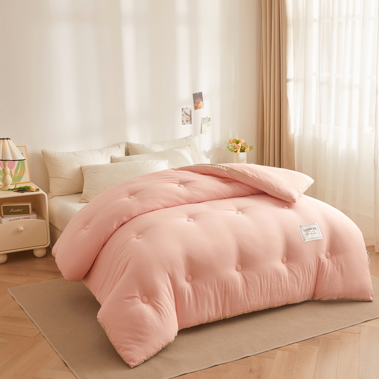 91家纺网 家纺一手货源 找家纺 罗布斯 2025升级A类水洗棉立体拼边大豆纤维被二合一子母被学生宿舍被子被芯夏被空调被春秋被直播冬被含买家秀 温柔玉