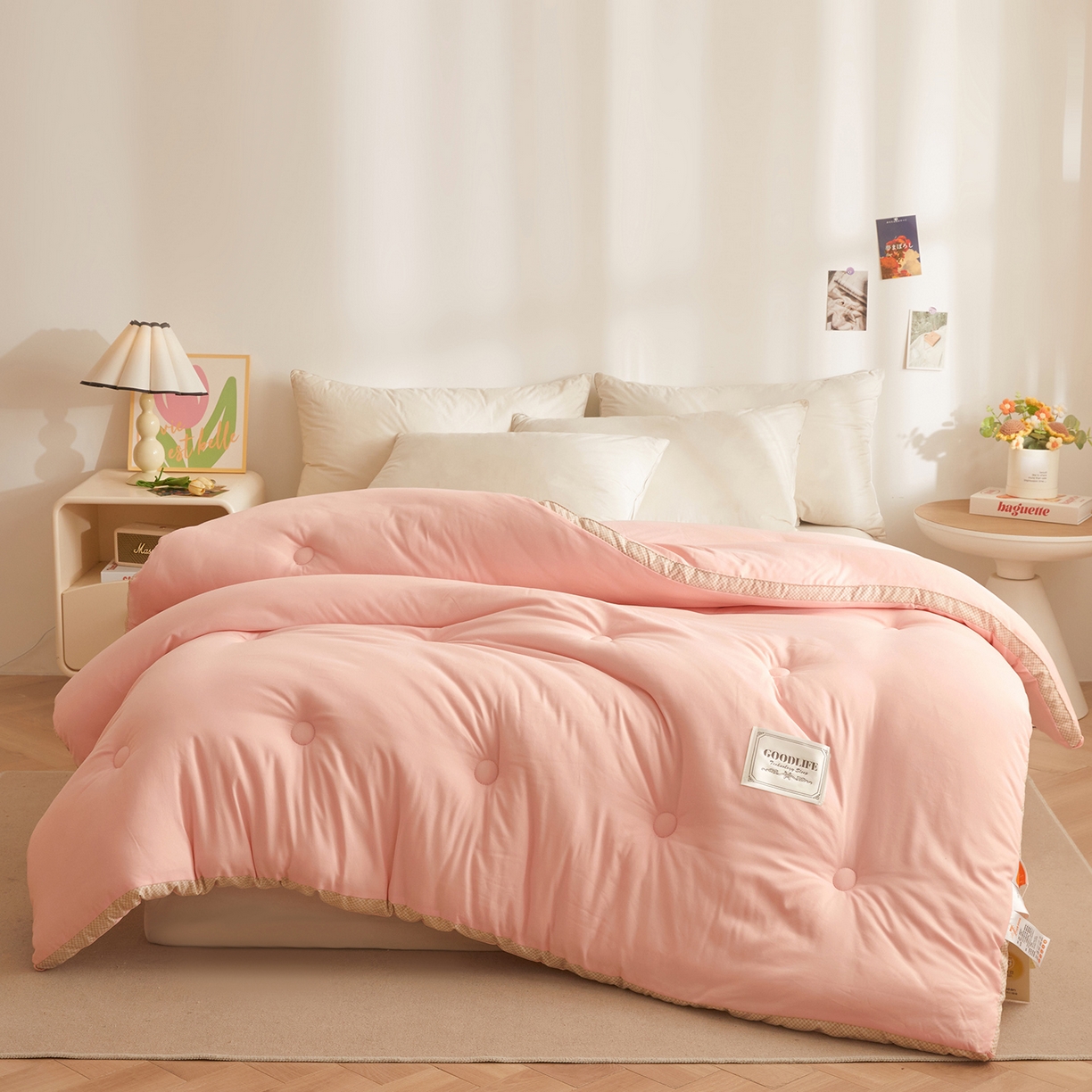 91家纺网 家纺一手货源 找家纺 罗布斯 2025升级A类水洗棉立体拼边大豆纤维被二合一子母被学生宿舍被子被芯夏被空调被春秋被直播冬被含买家秀 温柔玉