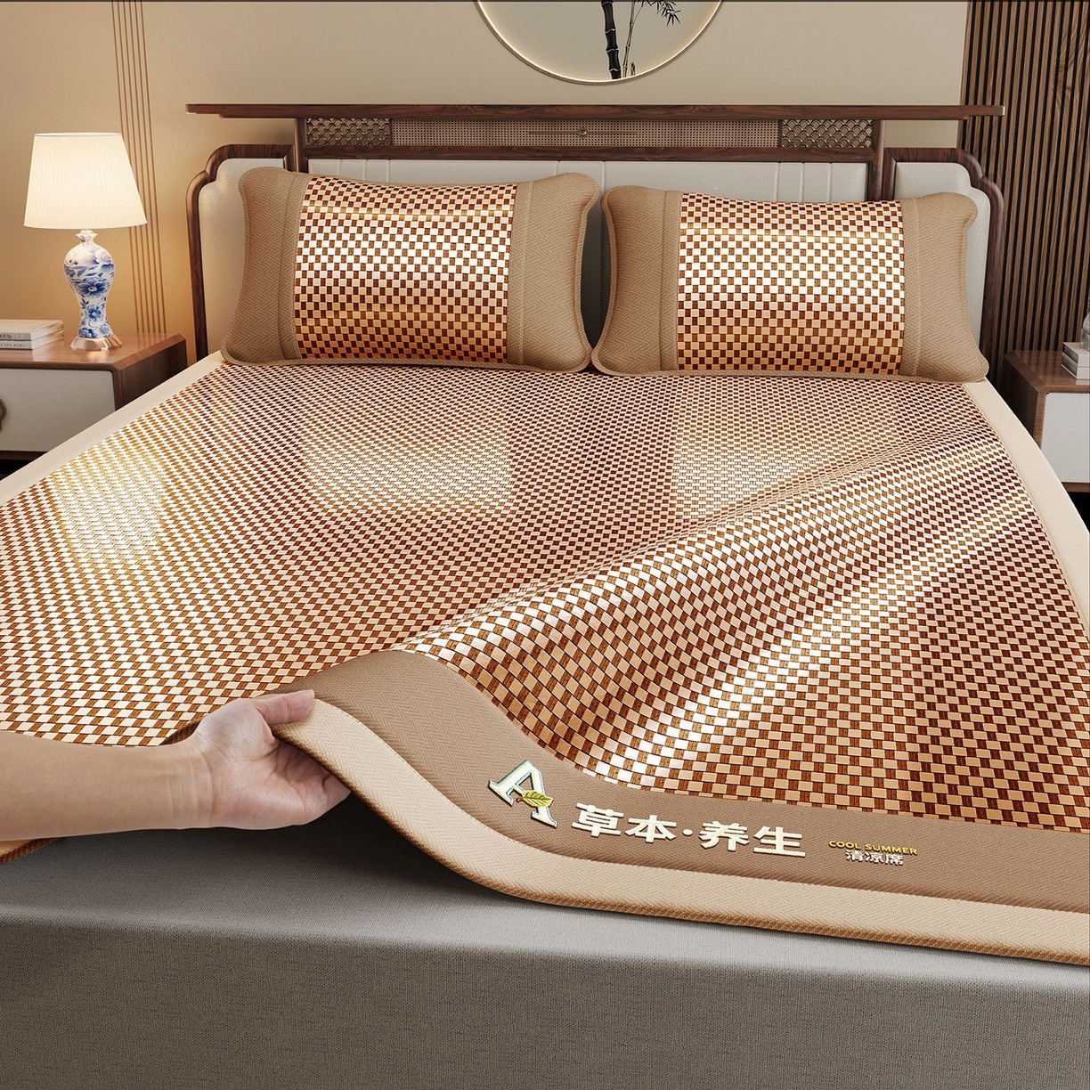 91家纺网 家纺一手货源 找家纺 （总）缦吉 2025款亲肤透气刺绣冰丝藤席系列