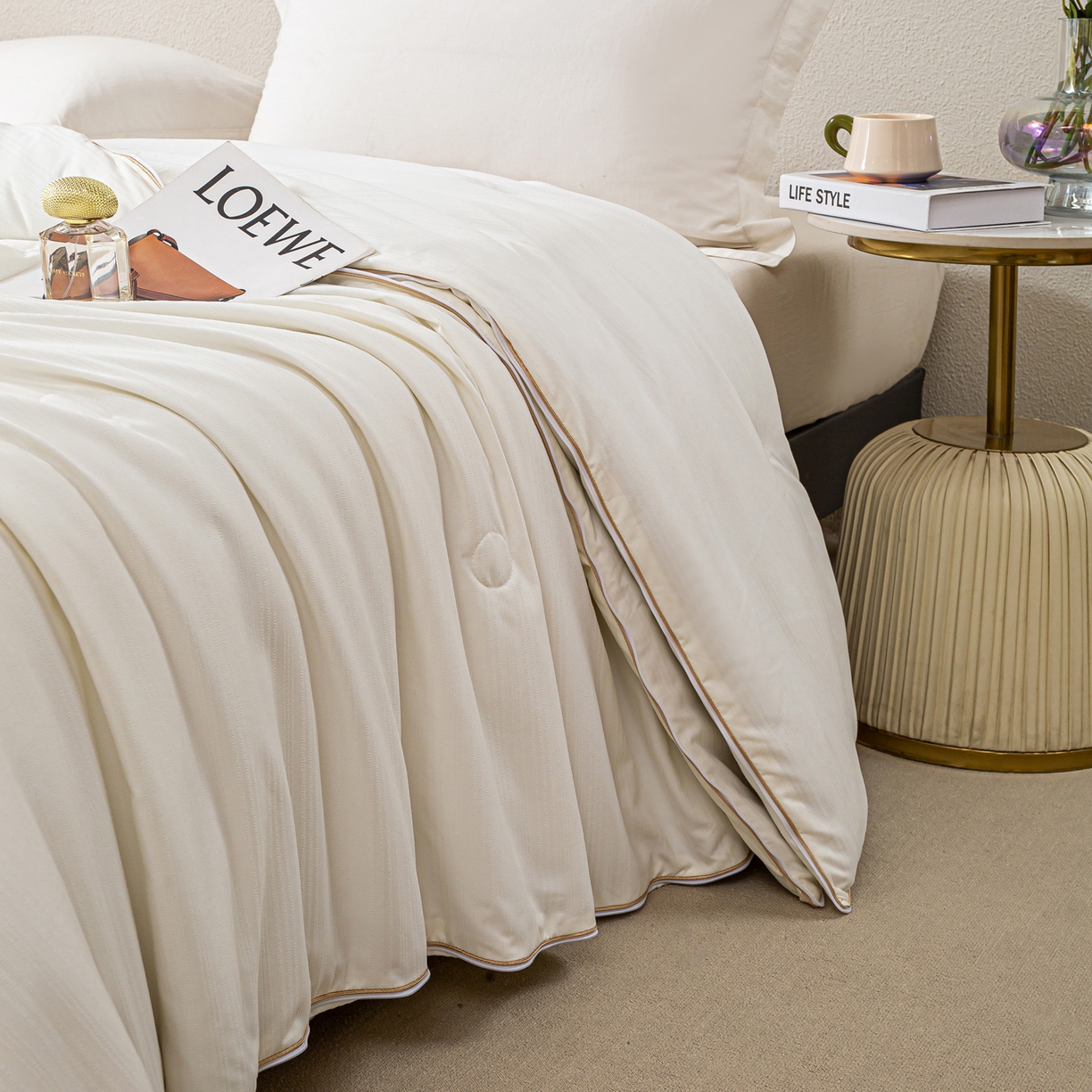 91家纺网 家纺一手货源 找家纺 （总）罗布斯 2025新款全棉提花冬被拉链二合一子母被冬被春秋被夏被子被芯蛋白被加厚棉被子母被图（含实拍图）（工艺升级特点 ； 四圈已固定锁棉 不移动不跑棉）