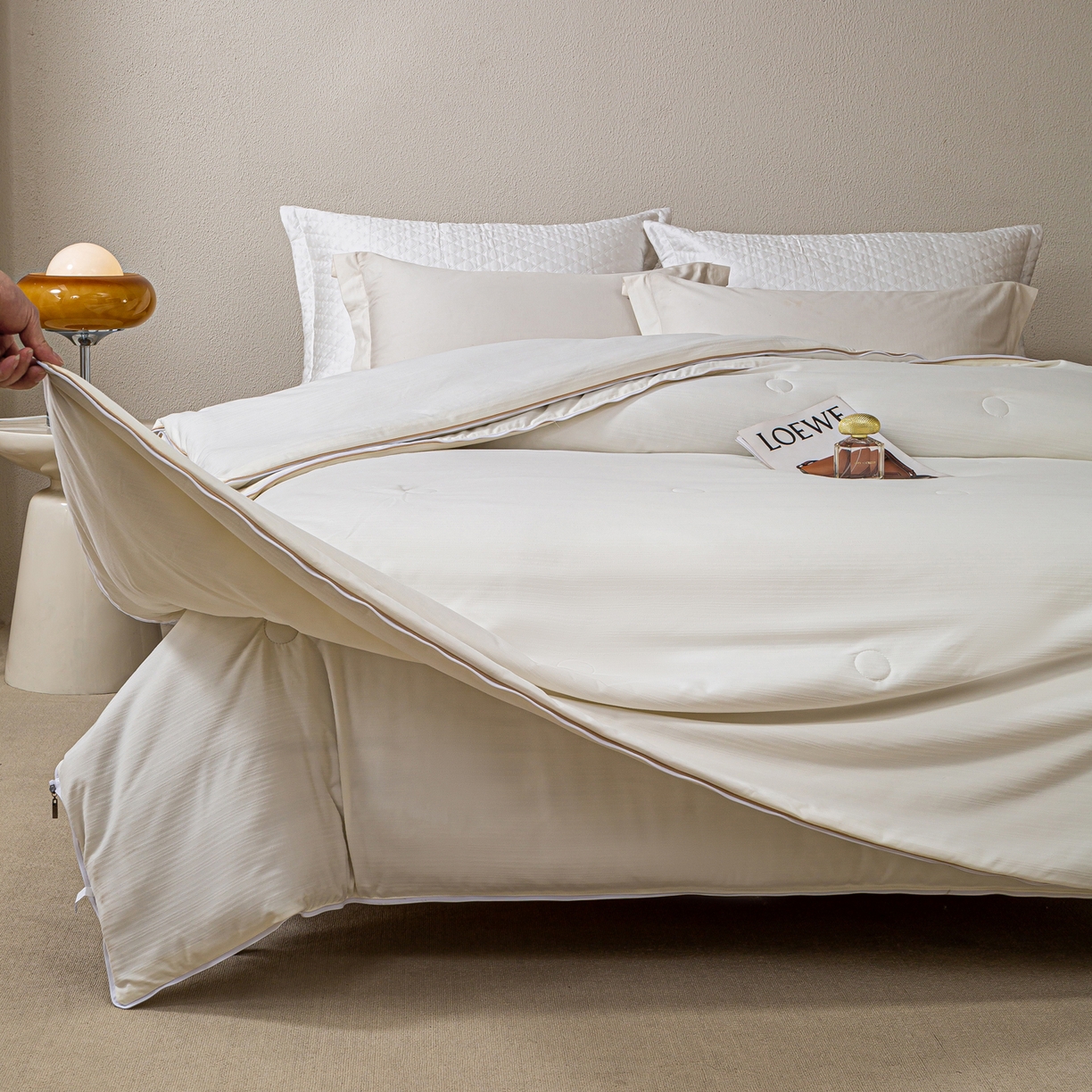 91家纺网 家纺一手货源 找家纺 （总）罗布斯 2025新款全棉提花冬被拉链二合一子母被冬被春秋被夏被子被芯蛋白被加厚棉被子母被图（含实拍图）（工艺升级特点 ； 四圈已固定锁棉 不移动不跑棉）