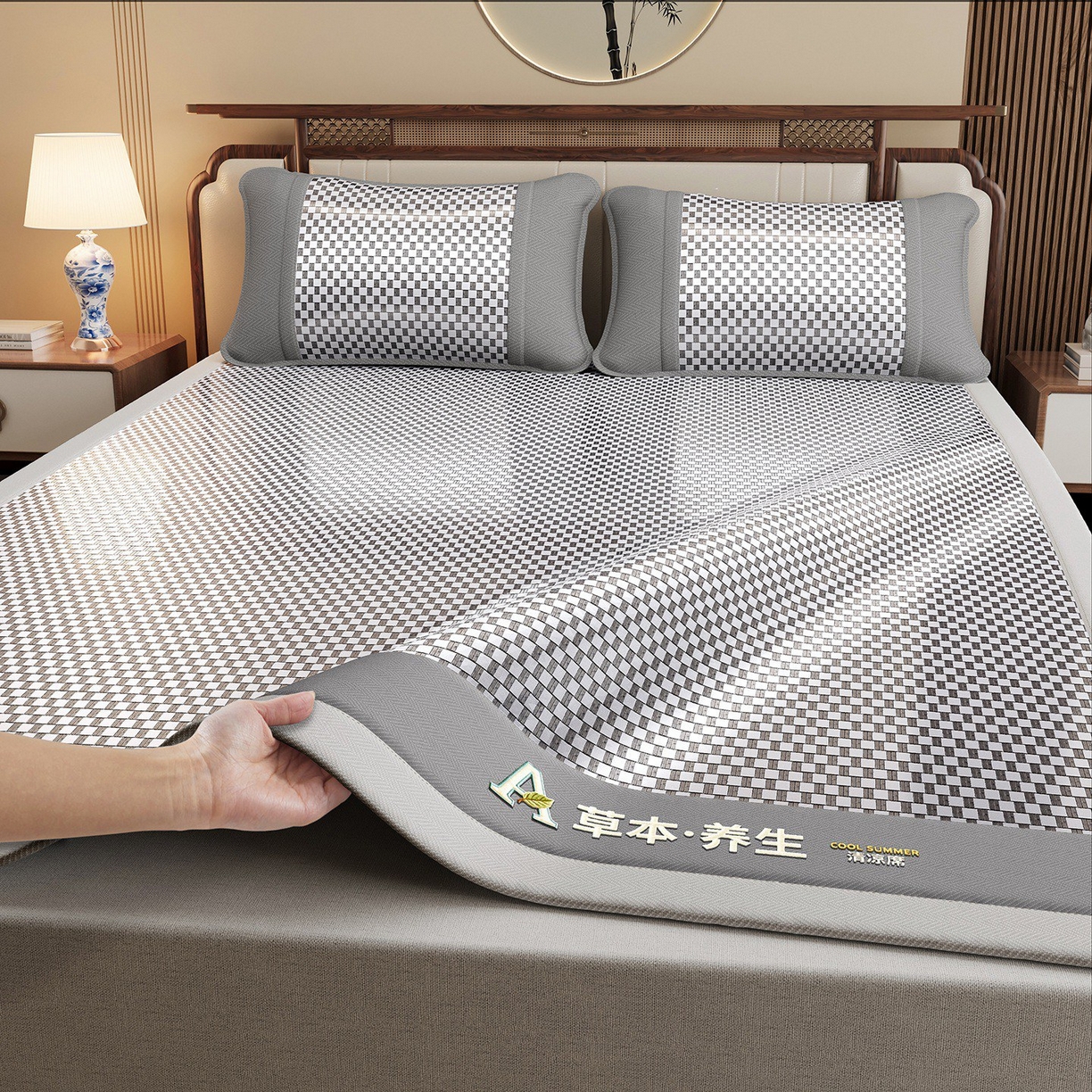 91家纺网 家纺一手货源 找家纺 （总）缦吉 2025款亲肤透气刺绣冰丝藤席系列