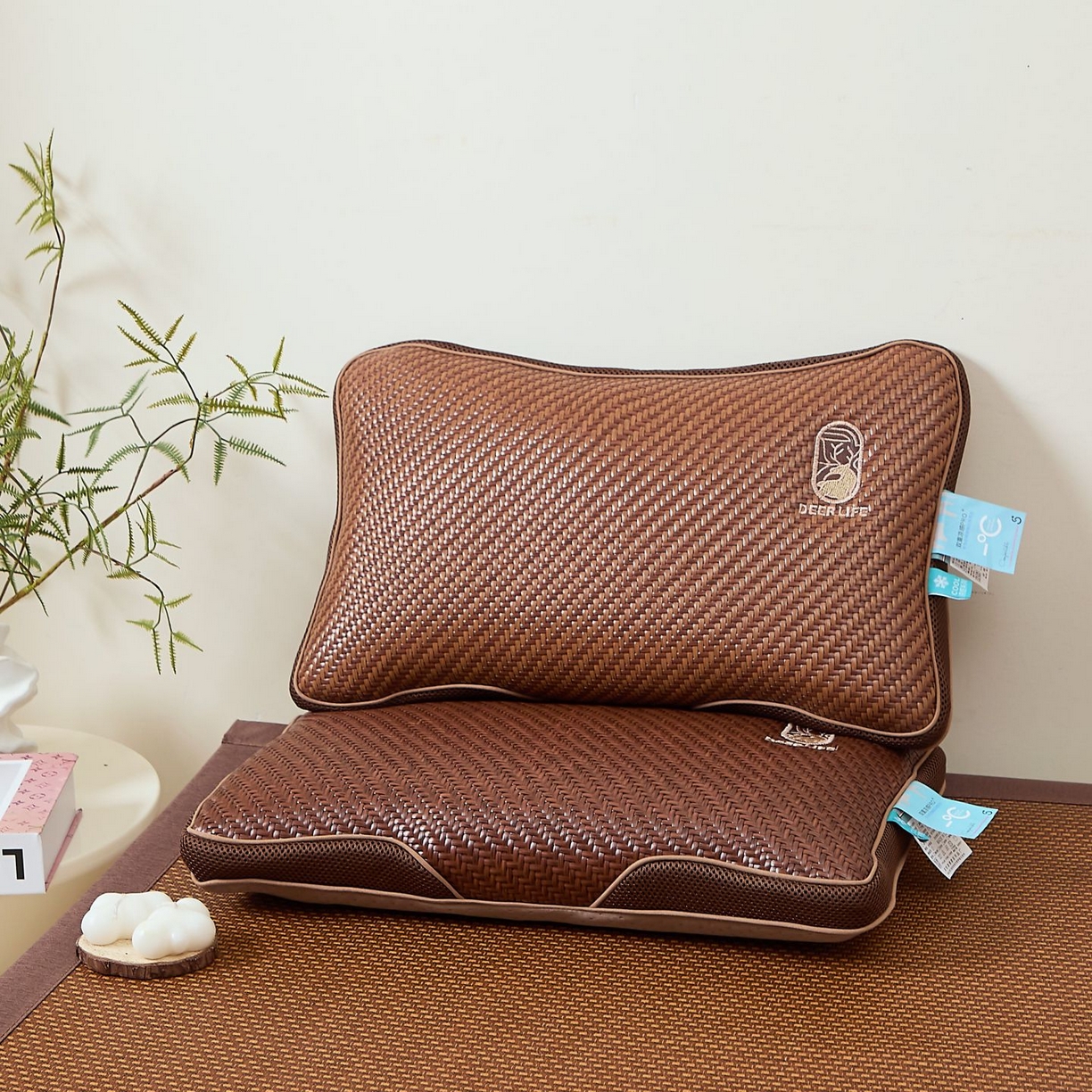 91家纺网 家纺一手货源 找家纺 （总）缦吉 2025款古朴冰藤立体野山鹿PE荞麦枕枕头枕芯