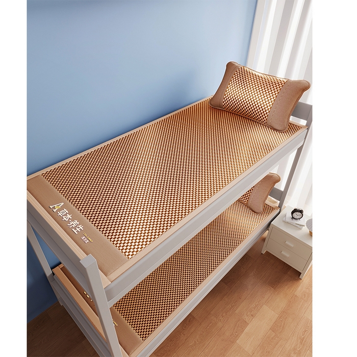 91家纺网 家纺一手货源 找家纺 缦吉 2025款刺绣冰丝藤席A草本养生席-学生款 草本-金色