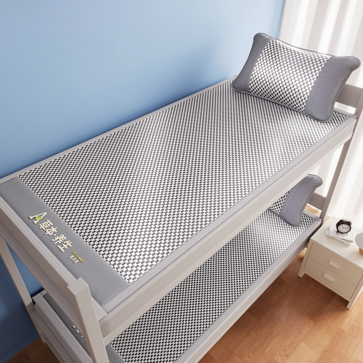 91家纺网 家纺一手货源 找家纺 缦吉 2025款刺绣冰丝藤席A草本养生席-学生款 草本-银色