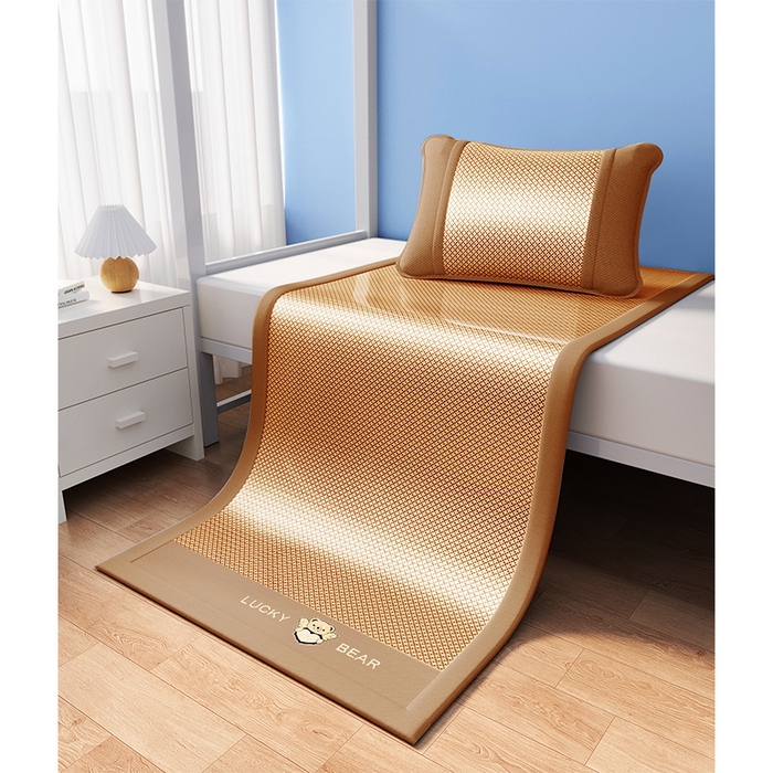 91家纺网 家纺一手货源 找家纺 缦吉 2025款学生专用天使熊冰藤席藤席凉席-学生款 天使熊-金色