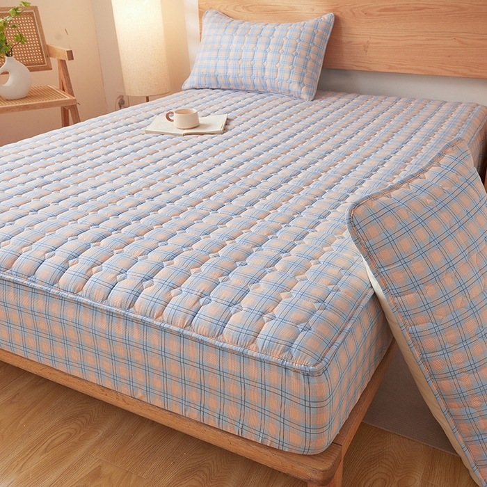 91家纺网 家纺一手货源 找家纺 （总）缦吉 2025款A类水洗棉夹棉新疆棉花格子床笠