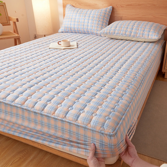 91家纺网 家纺一手货源 找家纺 （总）缦吉 2025款A类水洗棉夹棉新疆棉花格子床笠