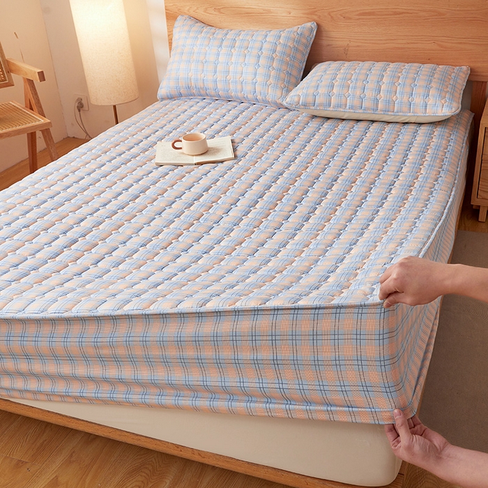 91家纺网 家纺一手货源 找家纺 （总）缦吉 2025款A类水洗棉夹棉新疆棉花格子床笠