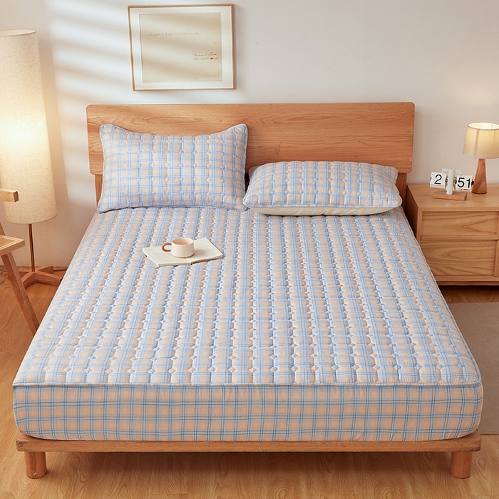 91家纺网 家纺一手货源 找家纺 （总）缦吉 2025款A类水洗棉夹棉新疆棉花格子床笠