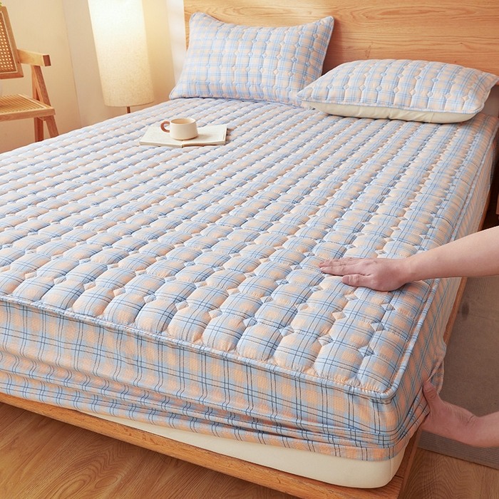 91家纺网 家纺一手货源 找家纺 （总）缦吉 2025款A类水洗棉夹棉新疆棉花格子床笠