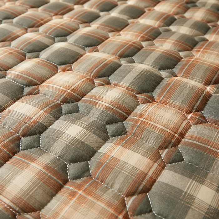 91家纺网 家纺一手货源 找家纺 缦吉 2025款A类水洗棉夹棉新疆棉花格子床笠 简语格 棕