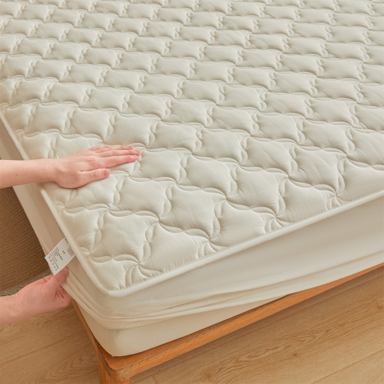 91家纺网 家纺一手货源 找家纺 缦吉 2025款A类全棉水洗棉色织大豆床笠 白色