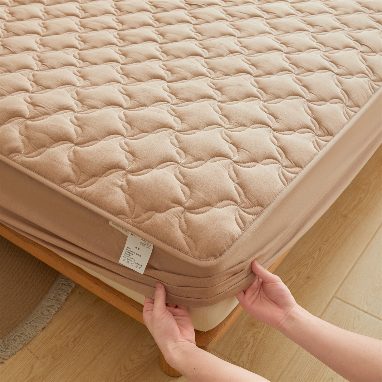 91家纺网 家纺一手货源 找家纺 缦吉 2025款A类全棉水洗棉色织大豆床笠 卡其