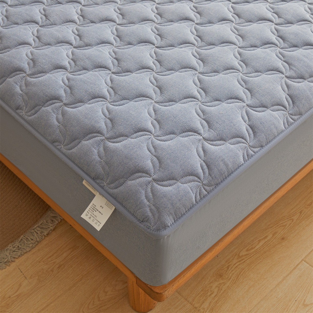 91家纺网 家纺一手货源 找家纺 缦吉 2025款A类全棉水洗棉色织大豆床笠 牛仔蓝