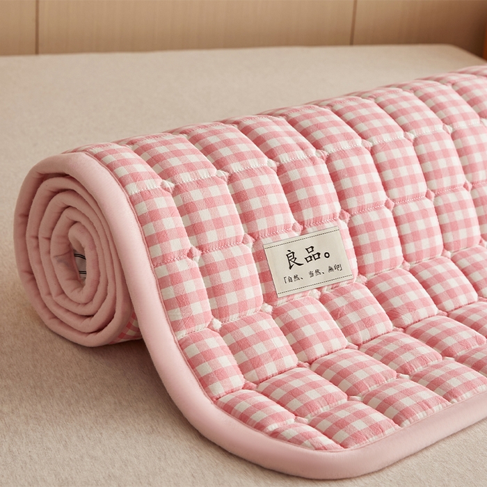 缦吉 2025款加厚新疆棉花床垫床褥床护垫床单 粉小格