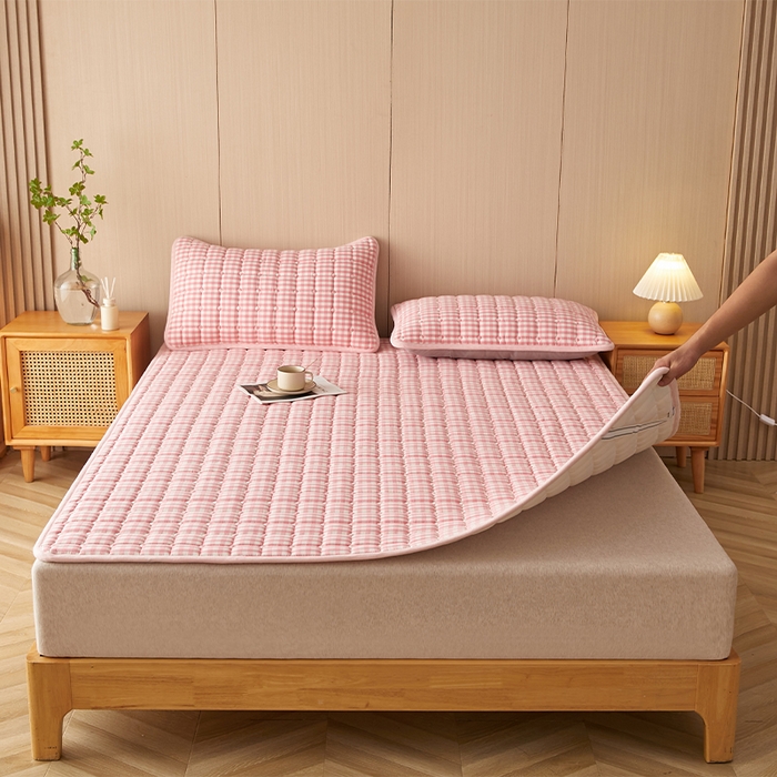 91家纺网 家纺一手货源 找家纺 缦吉 2025款加厚新疆棉花床垫床褥床护垫床单 粉小格