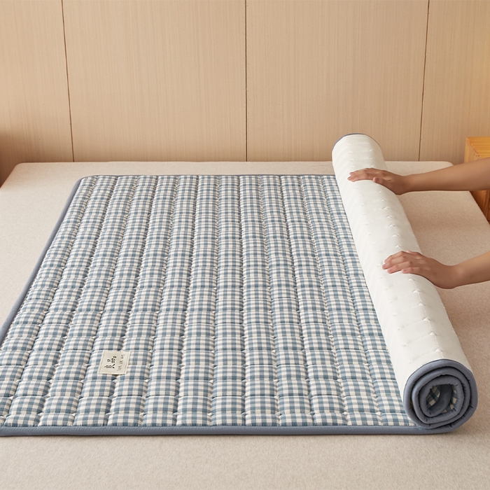 91家纺网 家纺一手货源 找家纺 缦吉 2025款加厚新疆棉花床垫床褥床护垫床单 蓝小格